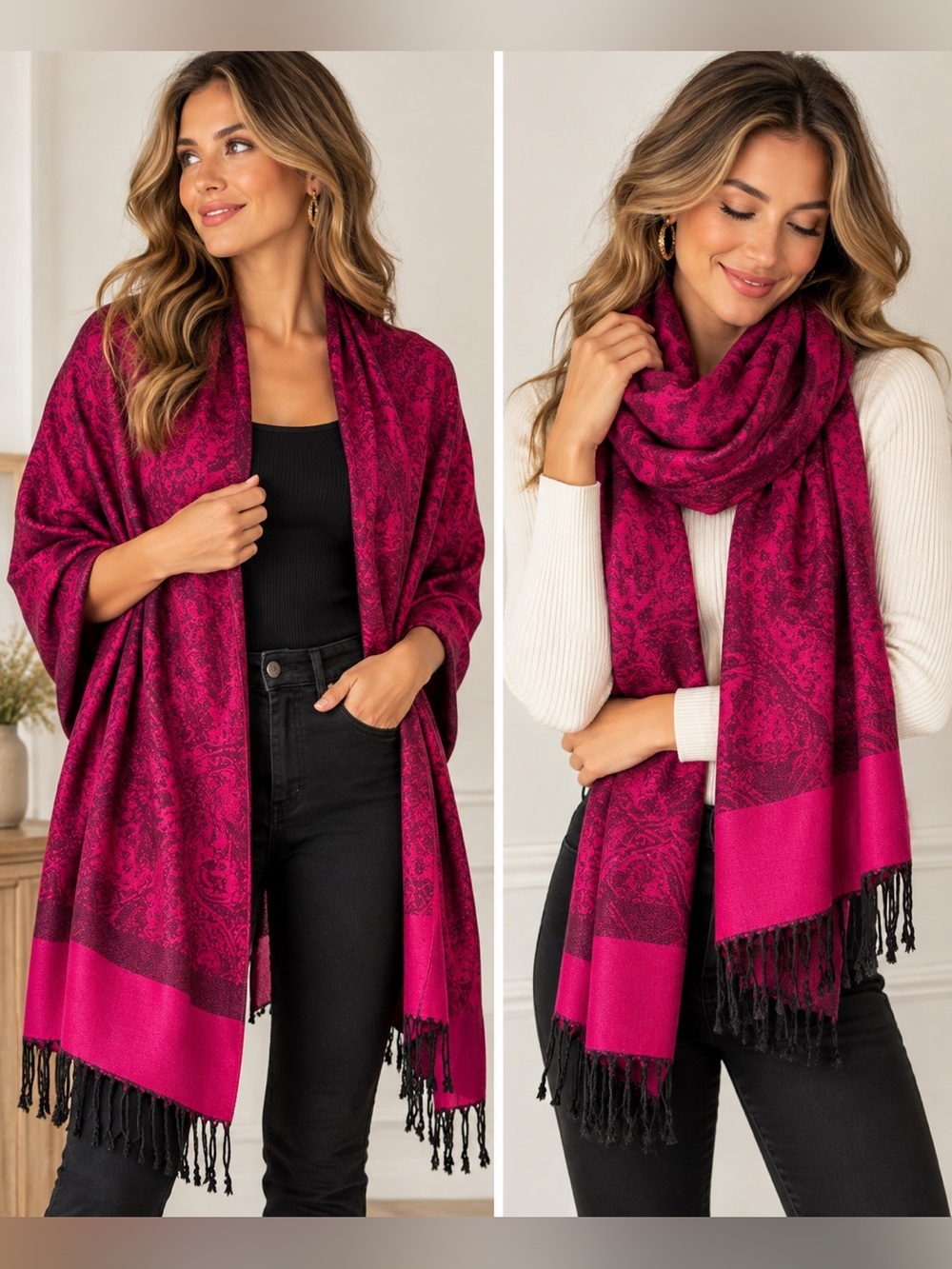 Floral Damask Scarf wrap in Pink & Purple Like New